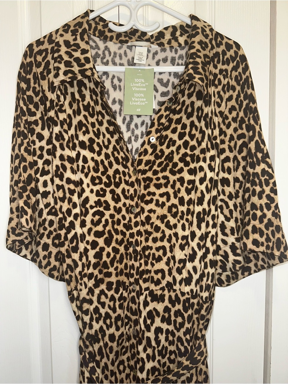 H&M Leopard-Print Button Down dress in Tan and Black